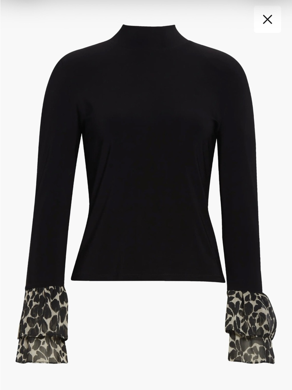 Ramy Brook Vickiana Black Leopard Ruffle Statement Sleeve Mock Neck Top XL NWT